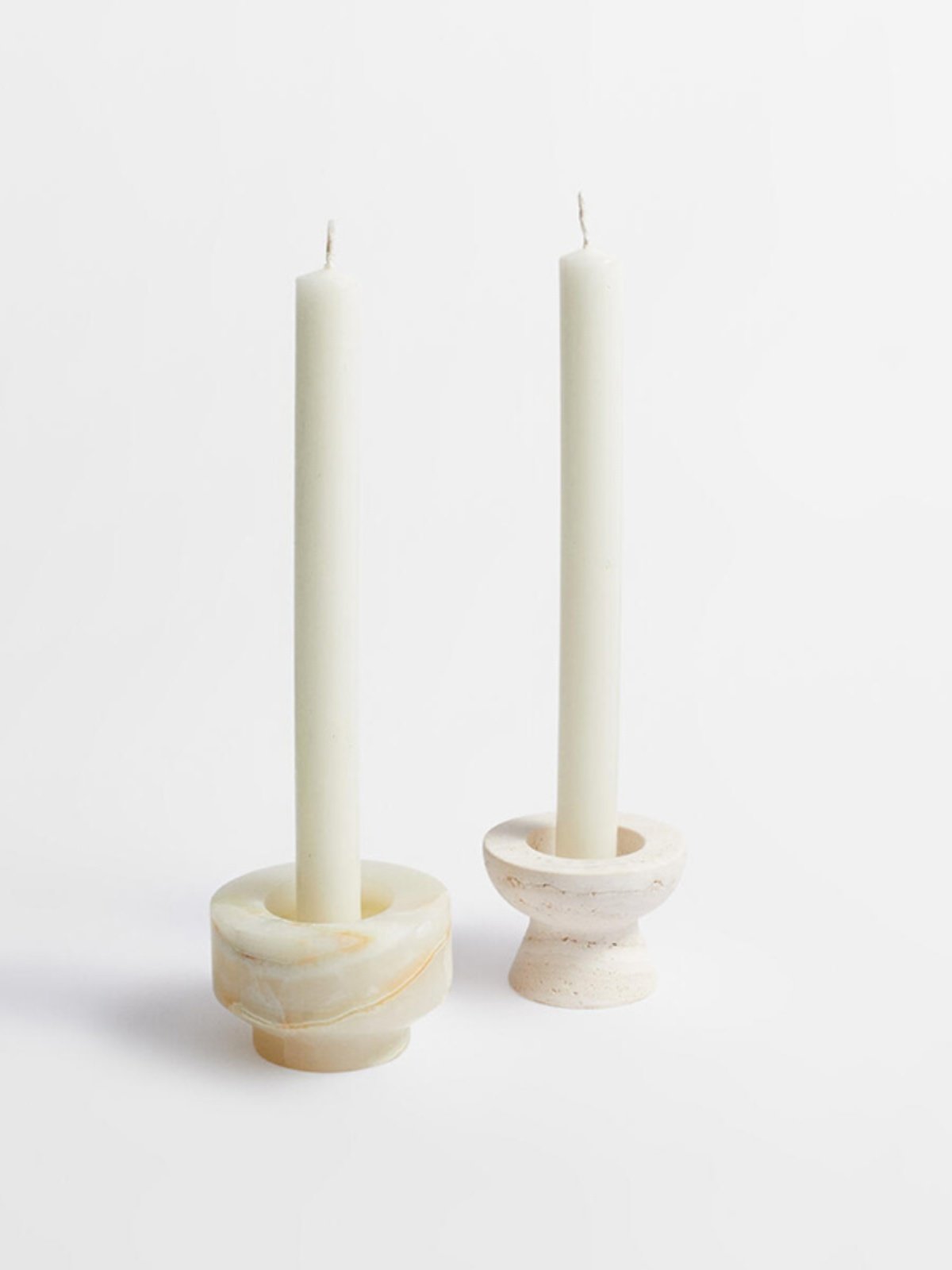 Stone Halo Candle Holder Set – Natural Marble, Jade & Travertine Tabletop Accents