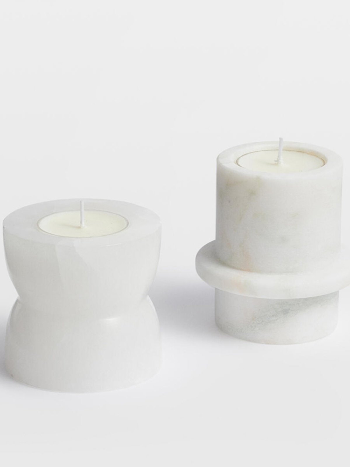 Stone Halo Candle Holder Set – Natural Marble, Jade & Travertine Tabletop Accents