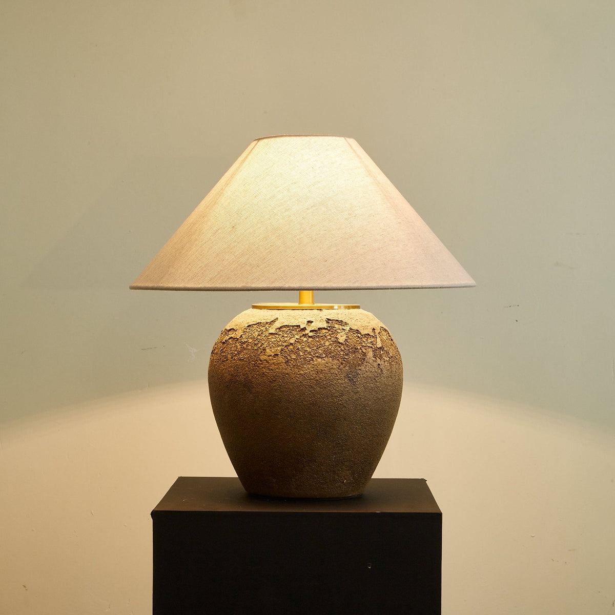 Stoneveil Ceramic Table Lamp with Linen Shade for Bedroom and Living Room