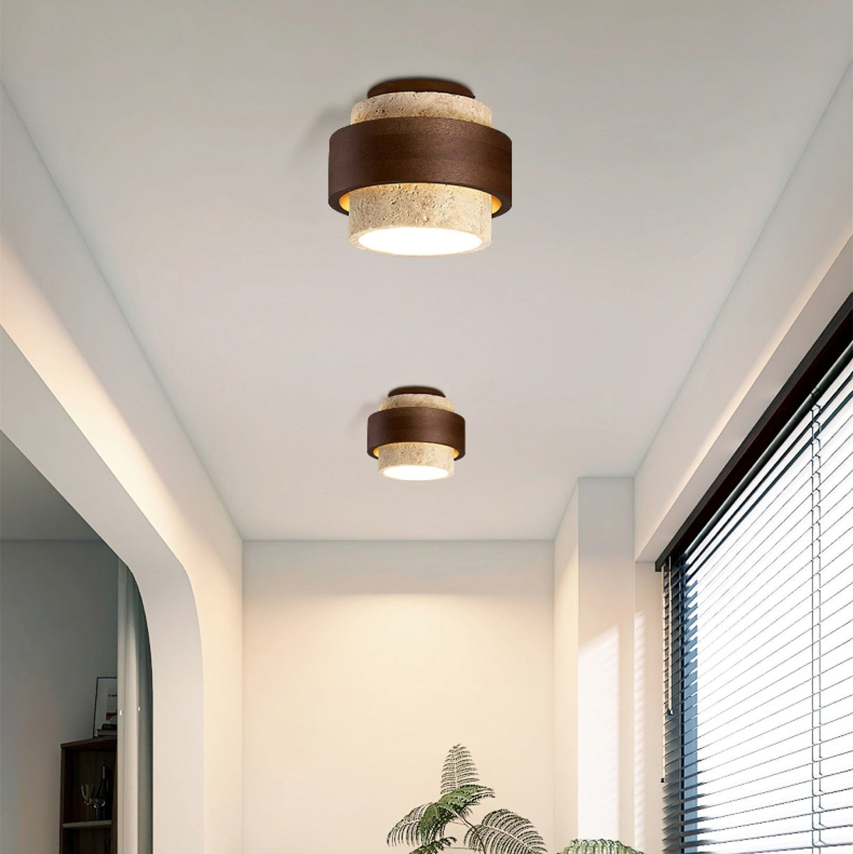 Stonova Travertine Ceiling Light in Walnut and Natural Stone