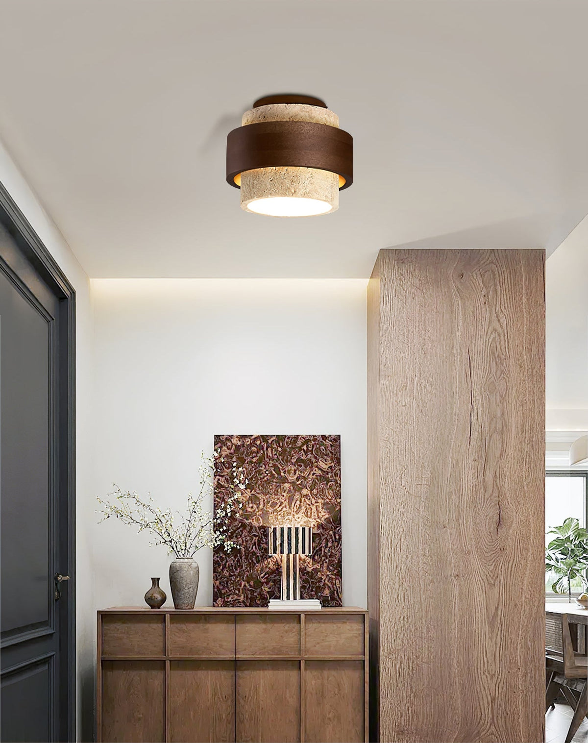 Stonova Travertine Ceiling Light in Walnut and Natural Stone