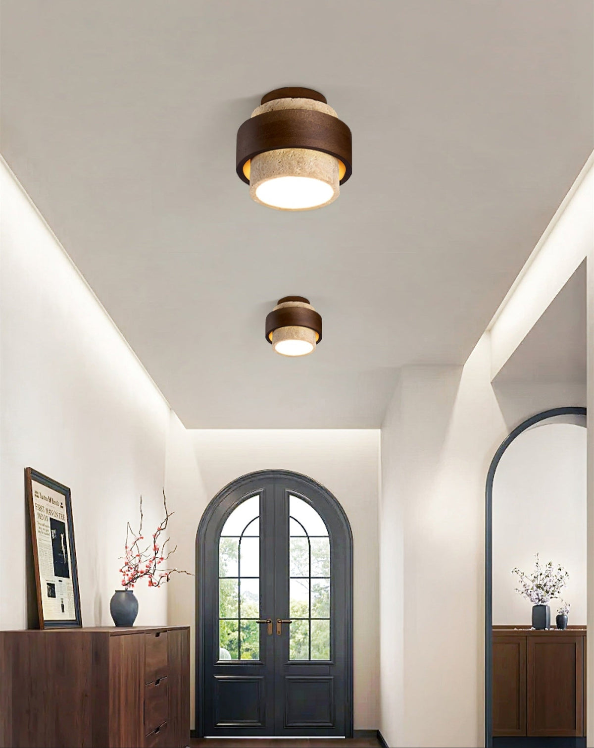 Stonova Travertine Ceiling Light in Walnut and Natural Stone