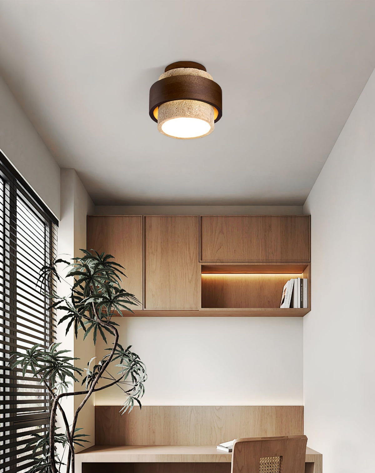 Stonova Travertine Ceiling Light in Walnut and Natural Stone