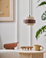 Stonova Pendant Light in Travertine and Walnut — Plug-In Swag Lamp