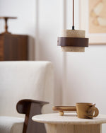Stonova Pendant Light in Travertine and Walnut — Plug-In Swag Lamp
