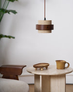 Stonova Pendant Light in Travertine and Walnut — Plug-In Swag Lamp