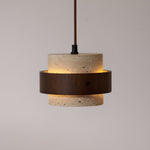 Stonova Pendant Light in Travertine and Walnut — Plug-In Swag Lamp