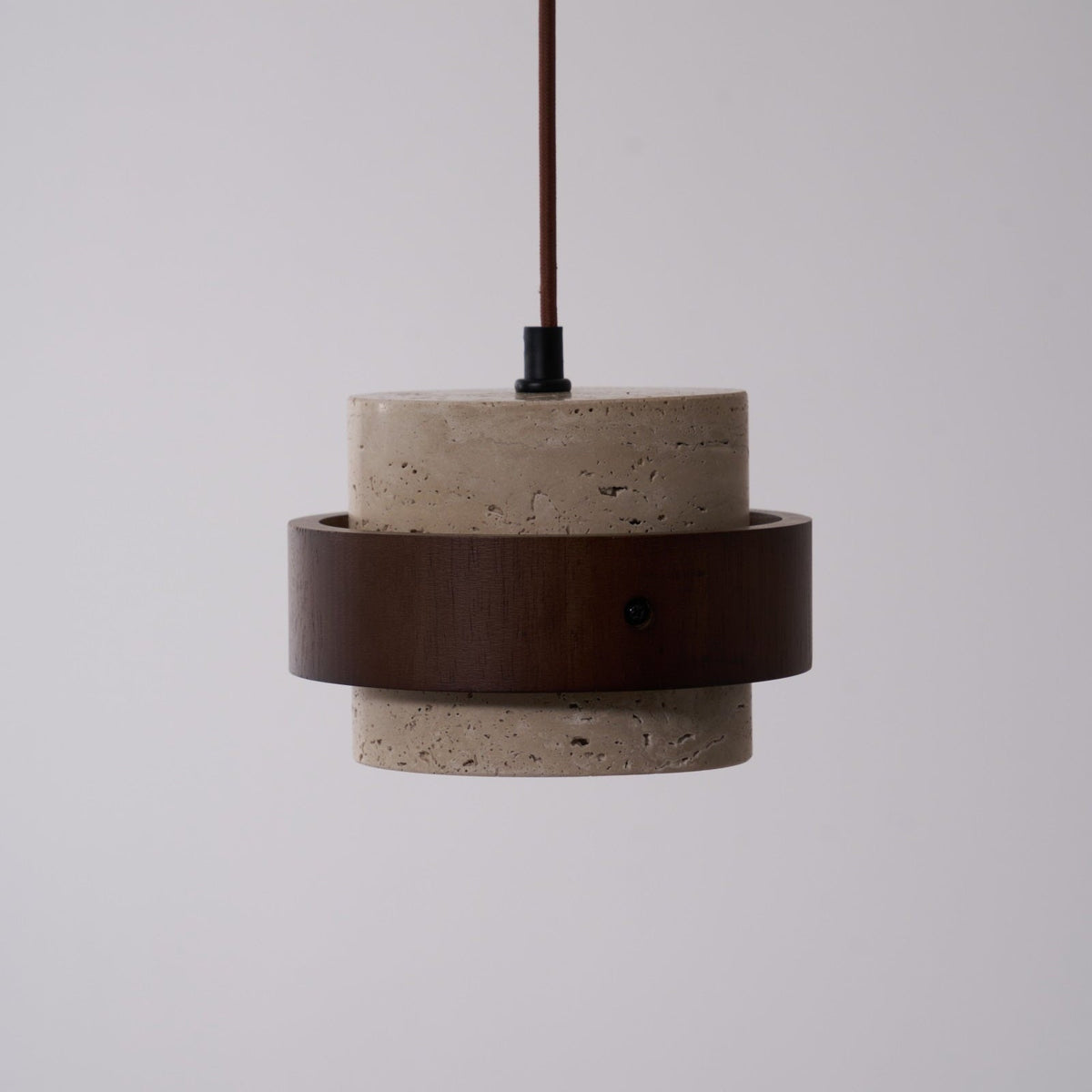 Stonova Pendant Light in Travertine and Walnut — Plug-In Swag Lamp