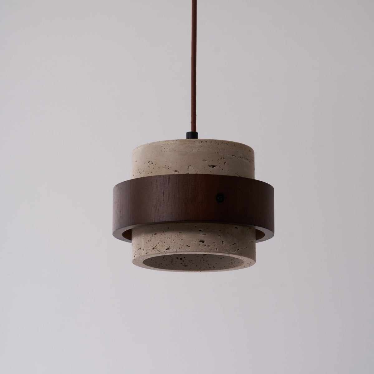 Stonova Pendant Light in Travertine and Walnut — Plug-In Swag Lamp