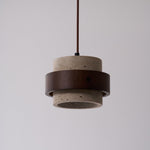 Stonova Pendant Light in Travertine and Walnut — Plug-In Swag Lamp