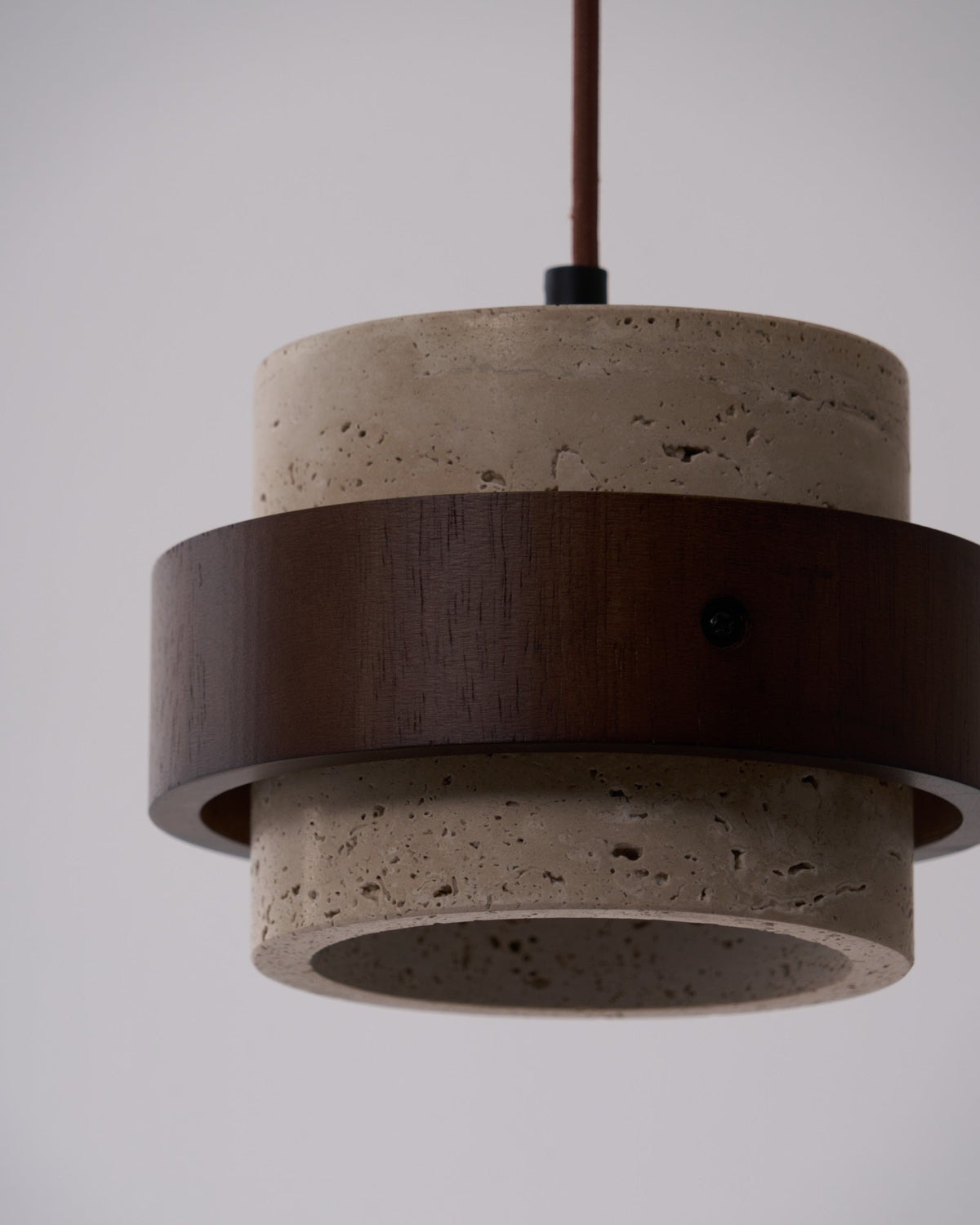 Stonova Pendant Light in Travertine and Walnut — Plug-In Swag Lamp