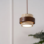 Stonova Pendant Light in Travertine and Walnut — Plug-In Swag Lamp