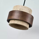 Stonova Pendant Light in Travertine and Walnut — Plug-In Swag Lamp
