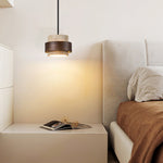 Stonova Pendant Light in Travertine and Walnut — Plug-In Swag Lamp