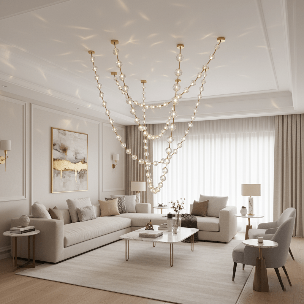 Strand Necklace Chandelier — Modern Gold & Acrylic LED Pendant Light