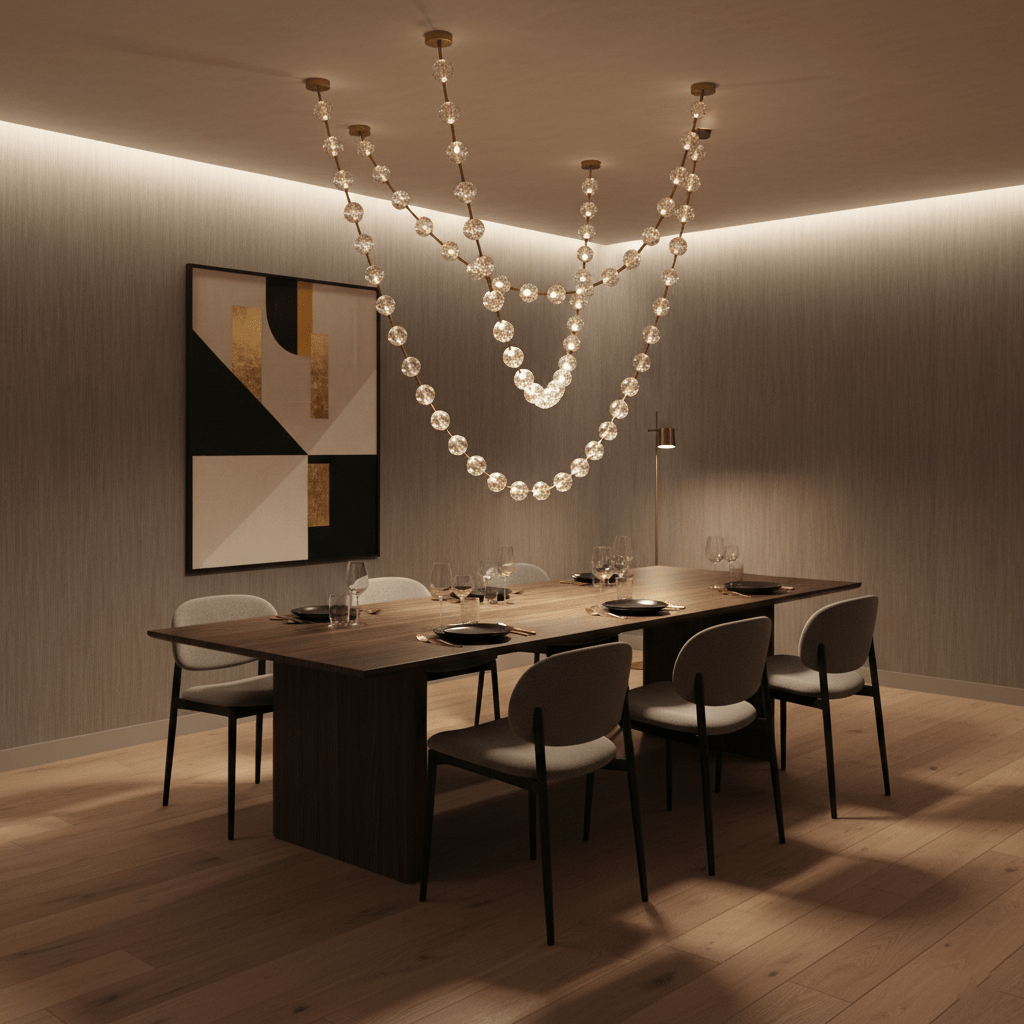 Strand Necklace Chandelier — Modern Gold & Acrylic LED Pendant Light
