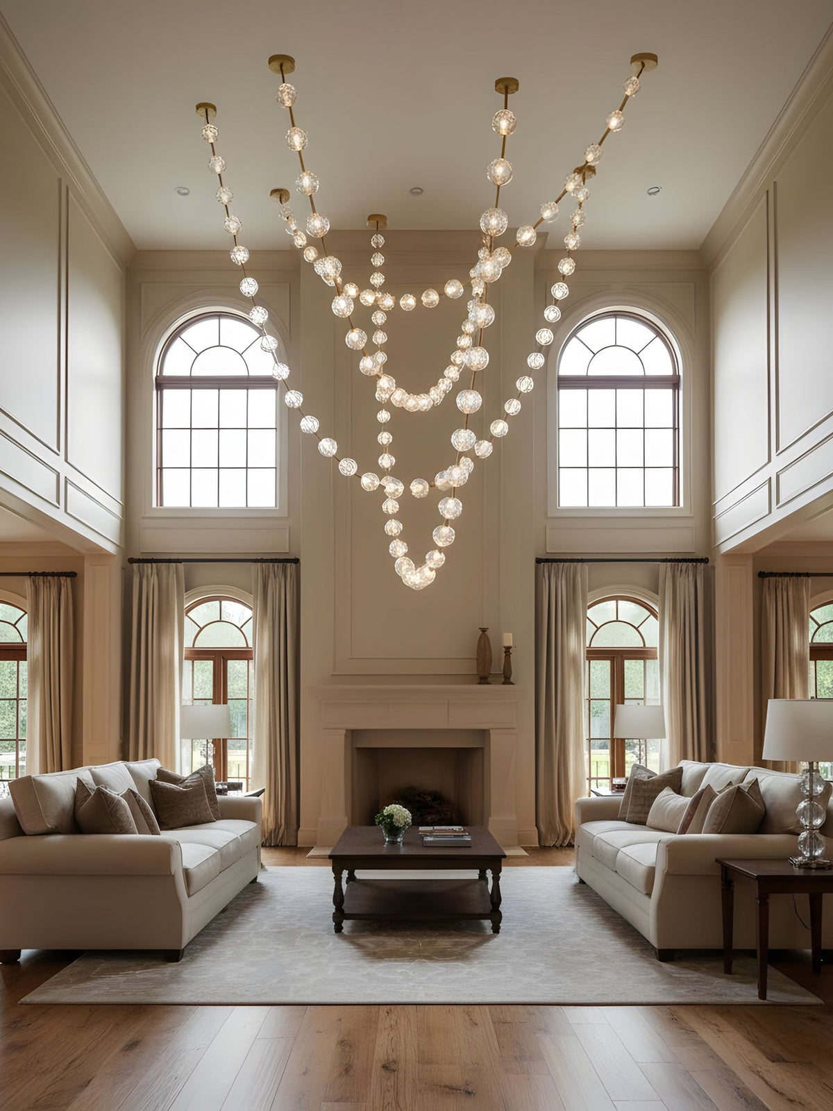 Strand Necklace Chandelier — Modern Gold & Acrylic LED Pendant Light