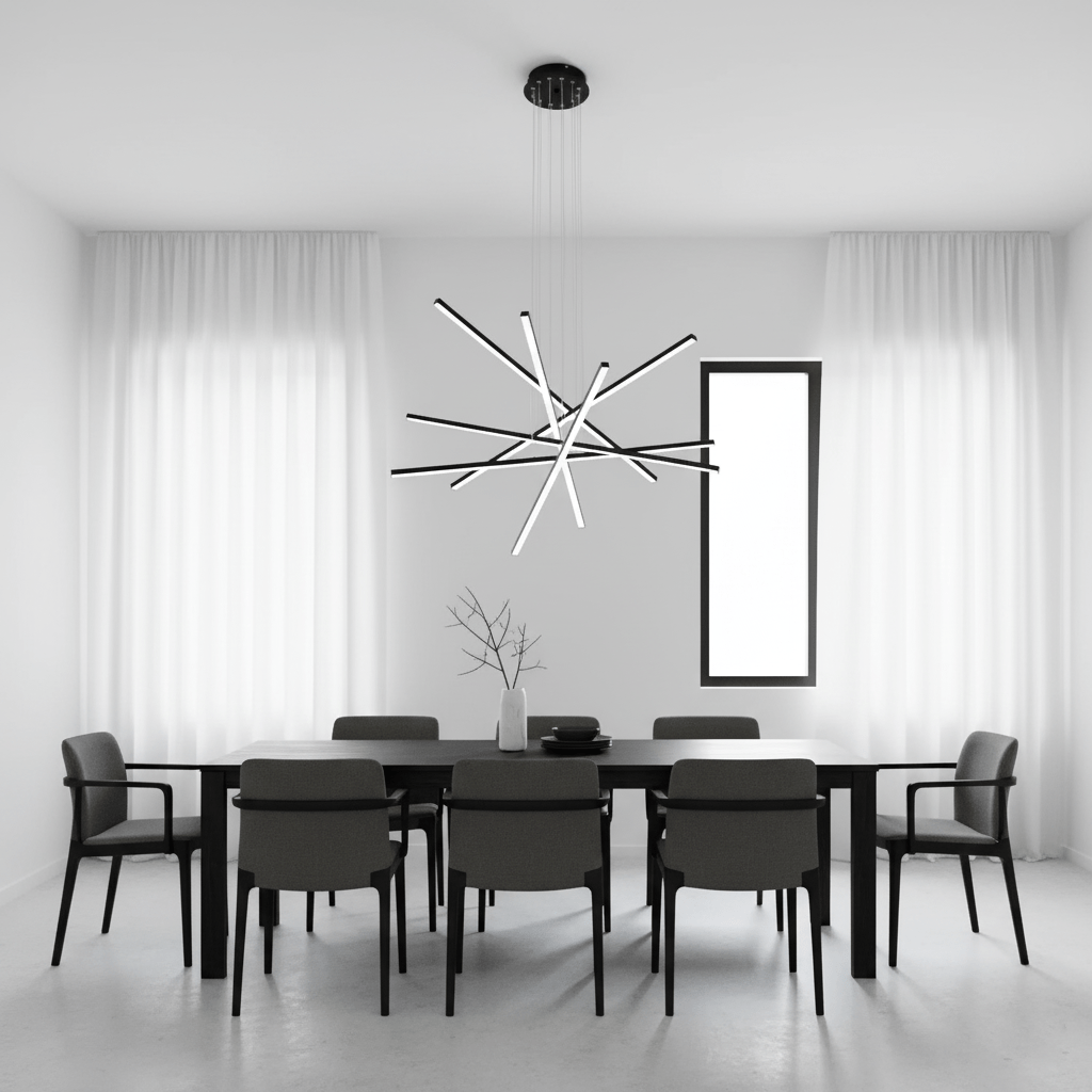 Strata Linear LED Chandelier, Modern Architectural Pendant Light for Dining Room