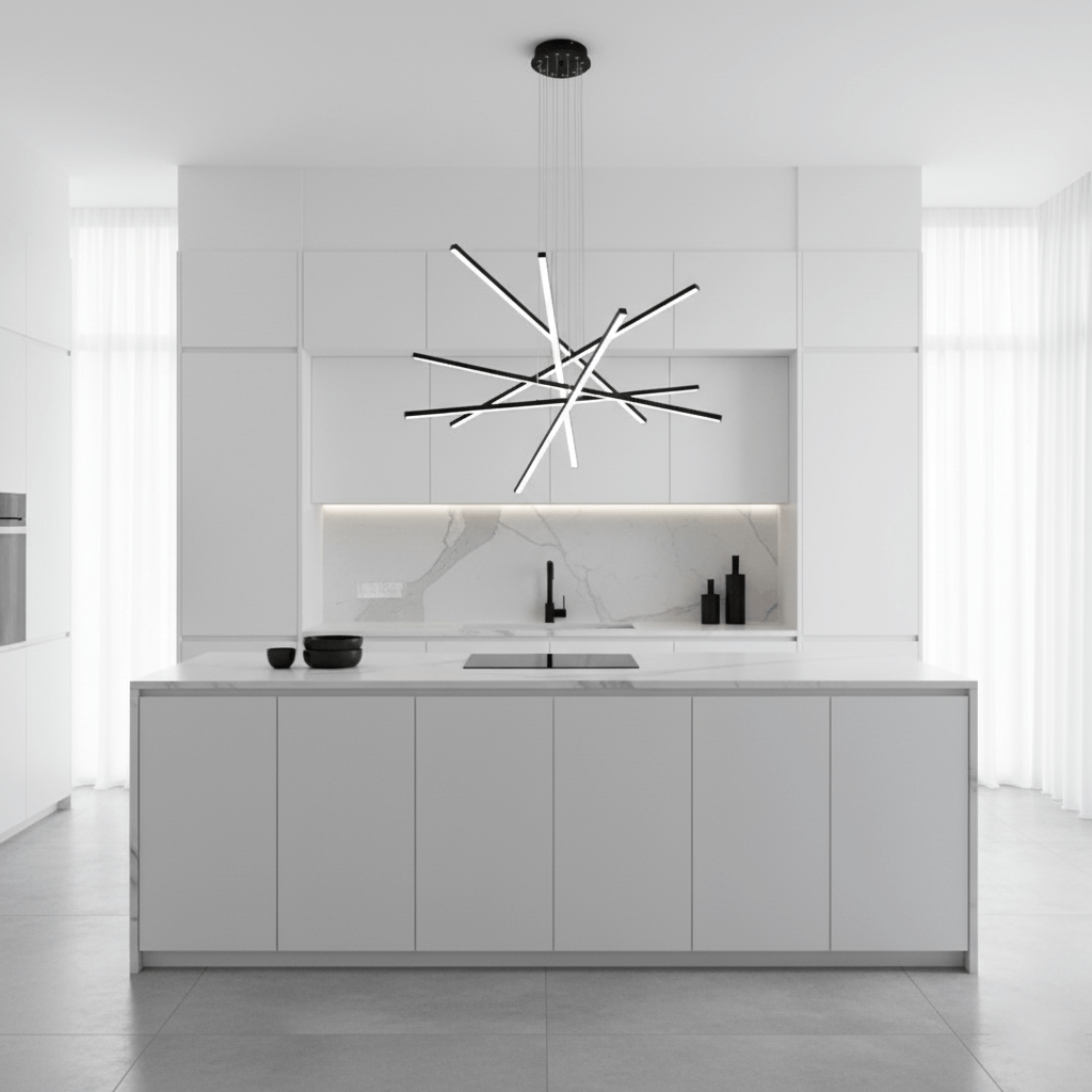 Strata Linear LED Chandelier, Modern Architectural Pendant Light for Dining Room