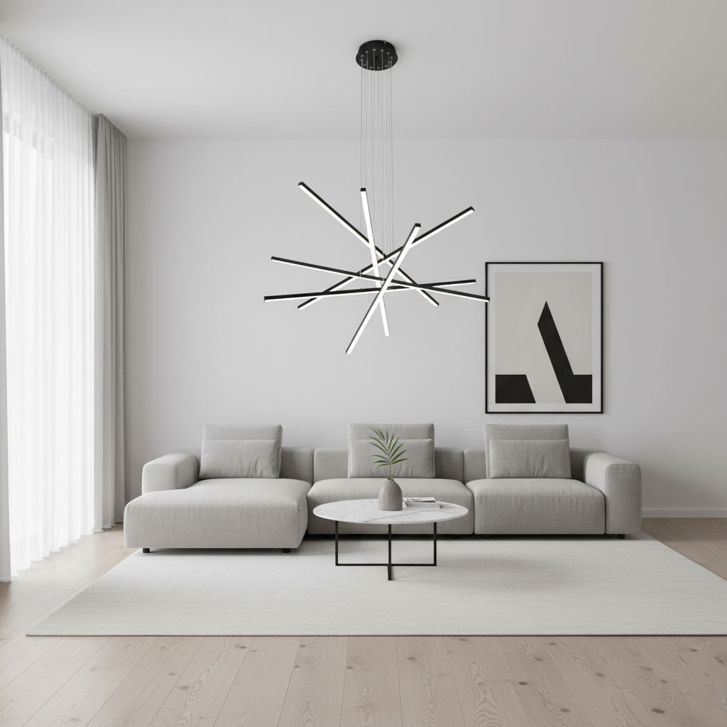 Strata Linear LED Chandelier, Modern Architectural Pendant Light for Dining Room