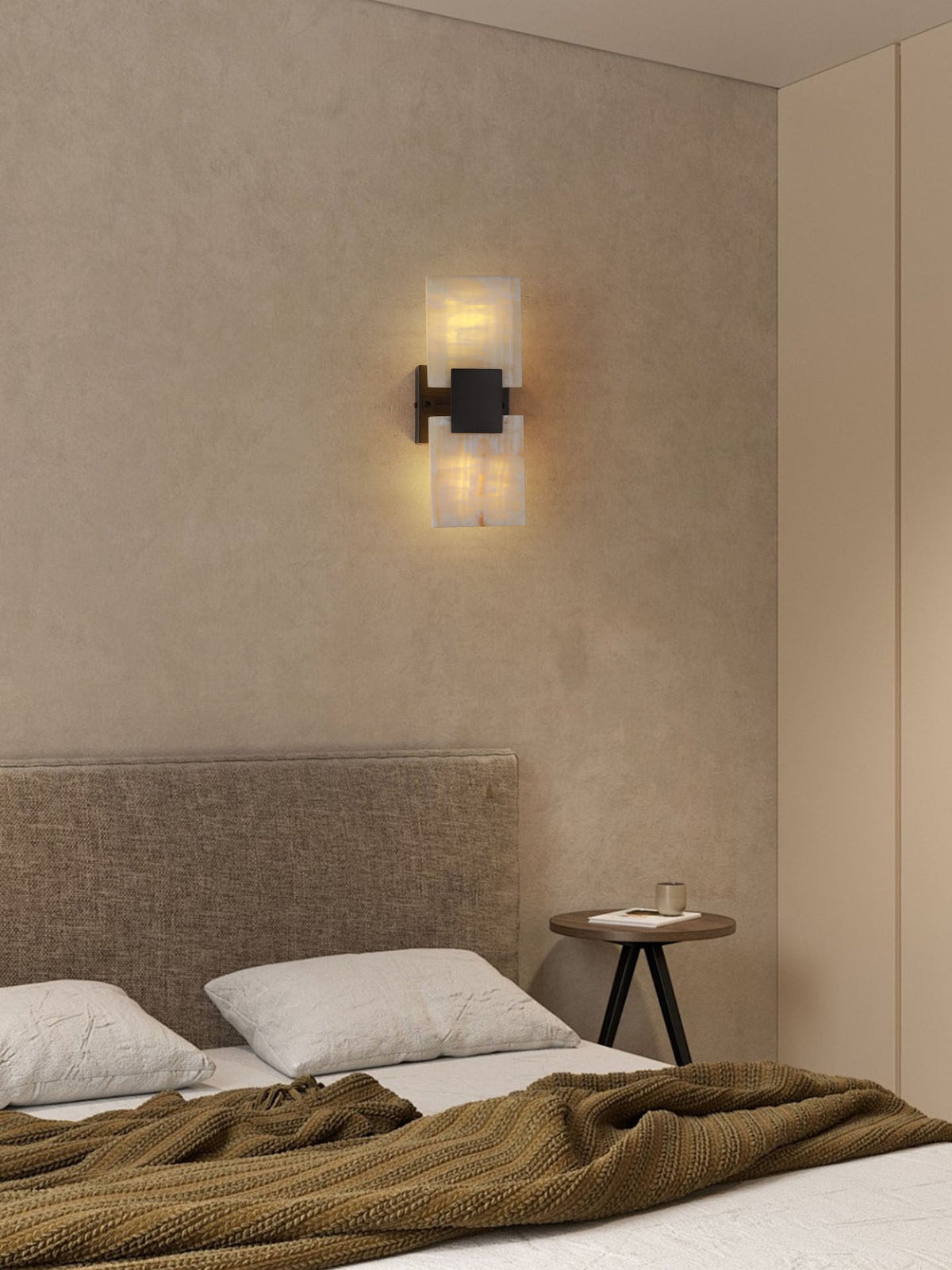 Strata Shift Alabaster Wall Sconce in Black Metal