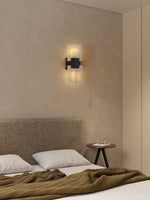 Strata Shift Alabaster Wall Sconce in Black Metal