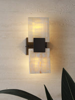 Strata Shift Alabaster Wall Sconce in Black Metal