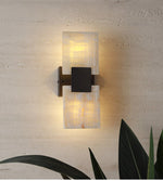 Strata Shift Alabaster Wall Sconce in Black Metal