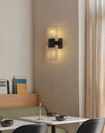 Strata Shift Alabaster Wall Sconce in Black Metal