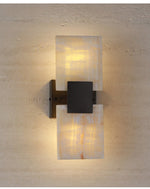 Strata Shift Alabaster Wall Sconce in Black Metal