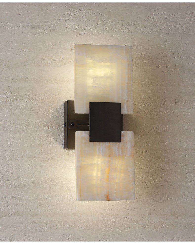 Strata Shift Alabaster Wall Sconce in Black Metal