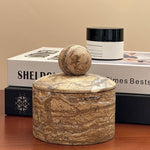 Strata Sphere Natural Marble Storage Box with Sculptural Lid