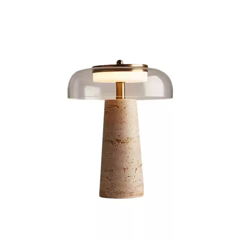 Strata Table Lamp in Yellow Travertine with Smoked Glass Shade