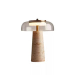 Strata Table Lamp in Yellow Travertine with Smoked Glass Shade