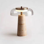 Strata Table Lamp in Yellow Travertine with Smoked Glass Shade