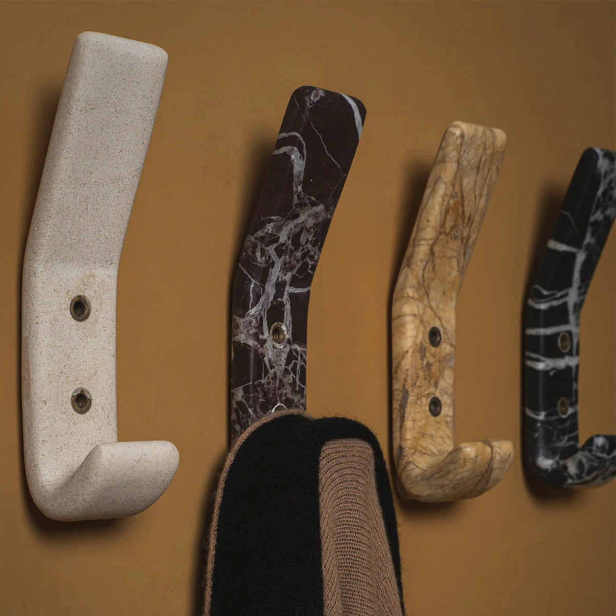 Strata Natural Marble Wall Coat Hook with Brass Accents