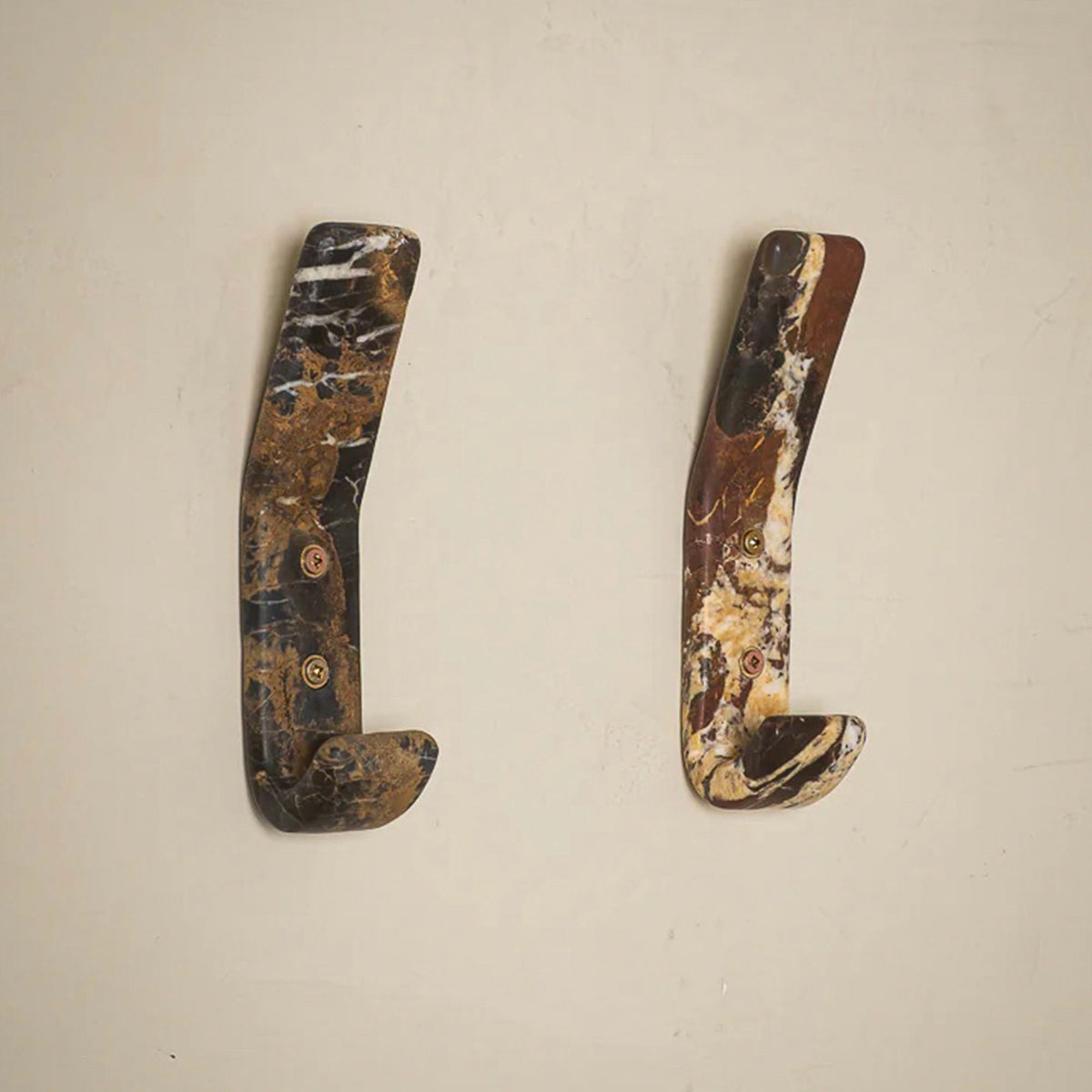 Strata Natural Marble Wall Coat Hook with Brass Accents