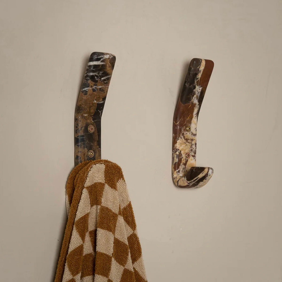 Strata Natural Marble Wall Coat Hook with Brass Accents