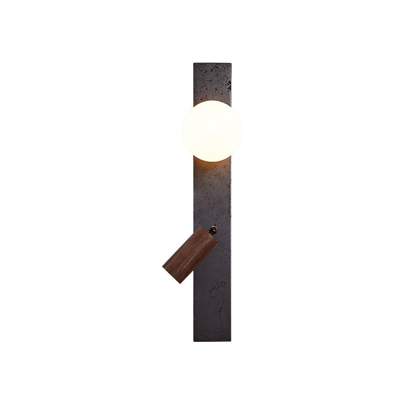 Strato Beam Wall Sconce in Black Travertine and Walnut with Opal Glass