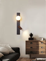 Strato Beam Wall Sconce in Black Travertine and Walnut with Opal Glass