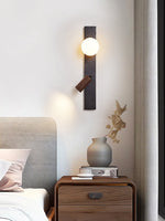 Strato Beam Wall Sconce in Black Travertine and Walnut with Opal Glass