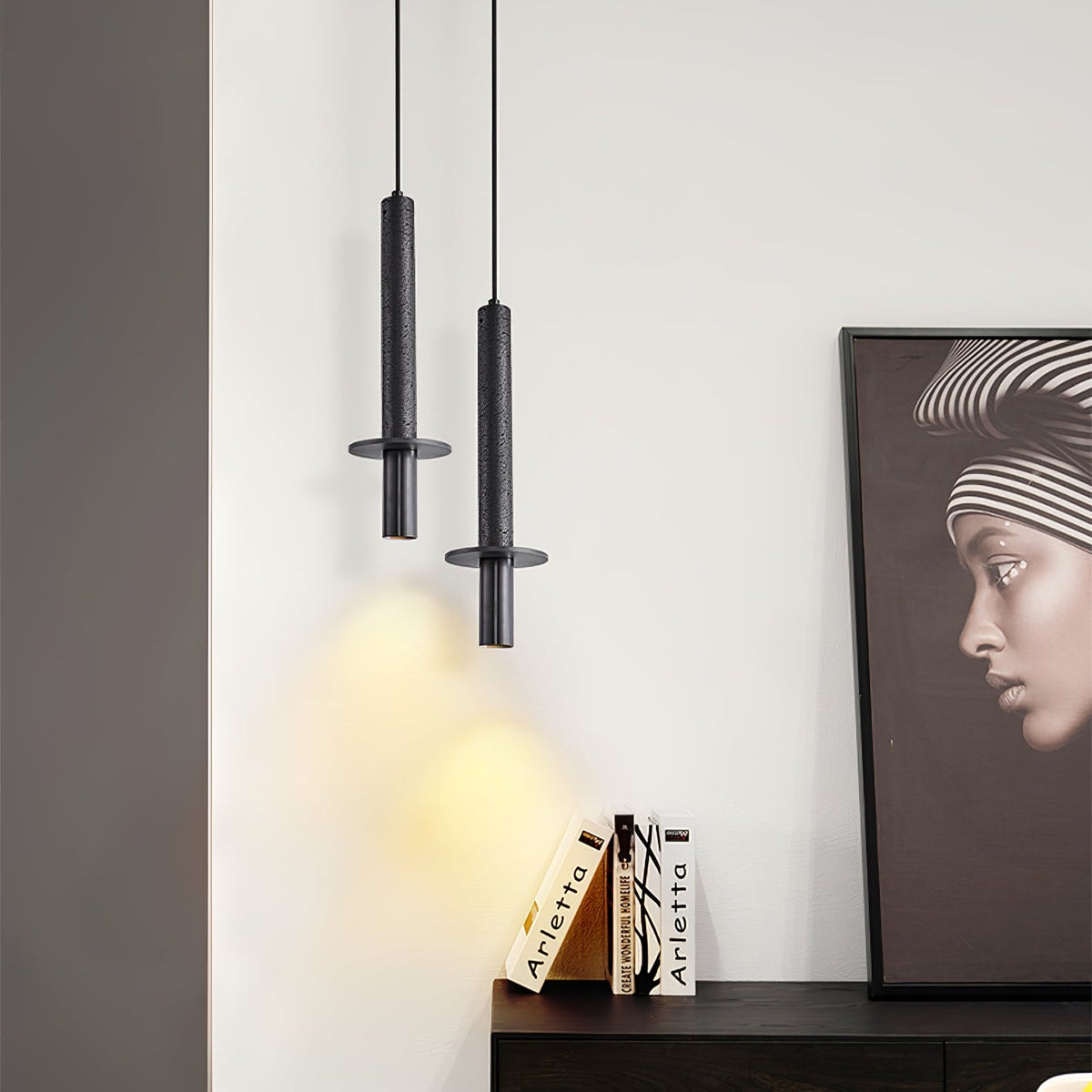 Strato Line Travertine Pendant Light – Modern Brass or Black Cylinder