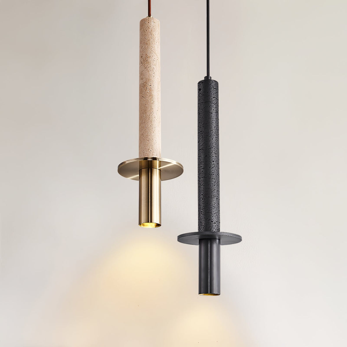 Strato Line Travertine Pendant Light – Modern Brass or Black Cylinder