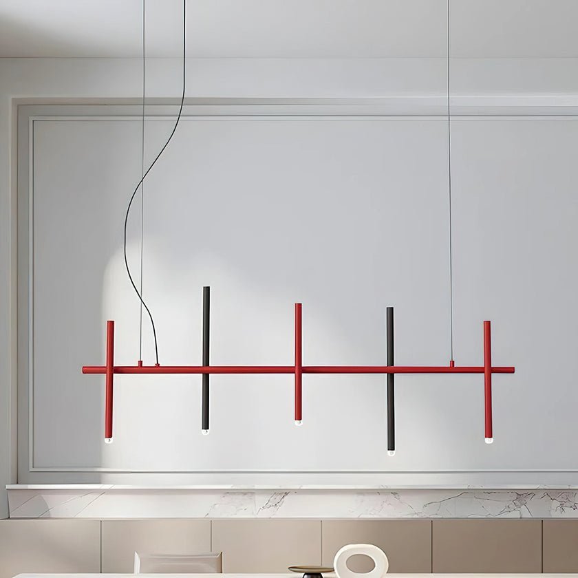 Stratus Line Modern Linear Pendant Light, Red & Black Metal LED Chandelier