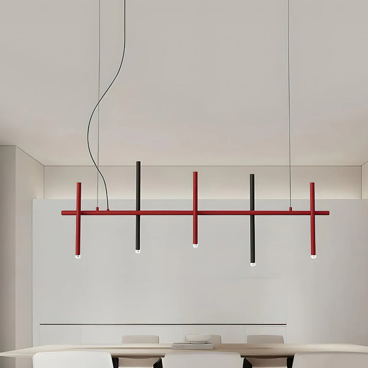 Stratus Line Modern Linear Pendant Light, Red & Black Metal LED Chandelier
