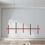 Stratus Line Modern Linear Pendant Light, Red & Black Metal LED Chandelier