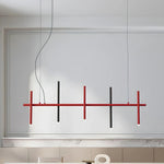 Stratus Line Modern Linear Pendant Light, Red & Black Metal LED Chandelier