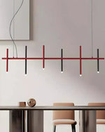 Stratus Line Modern Linear Pendant Light, Red & Black Metal LED Chandelier