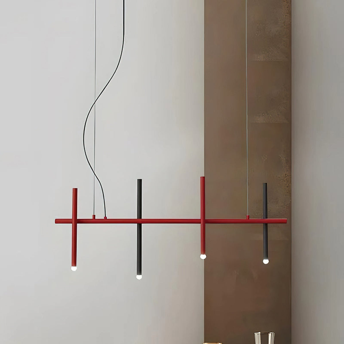 Stratus Line Modern Linear Pendant Light, Red & Black Metal LED Chandelier