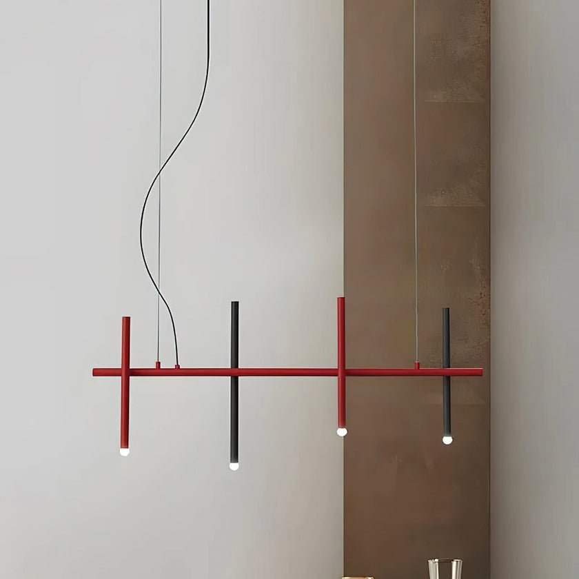Stratus Line Modern Linear Pendant Light, Red & Black Metal LED Chandelier